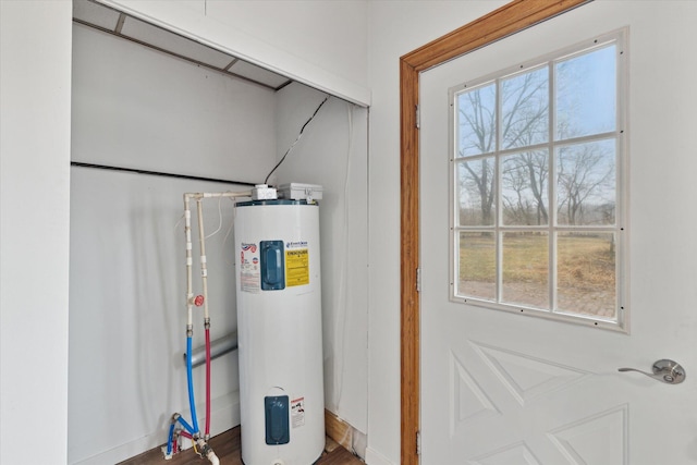 utility room featuring water heater
