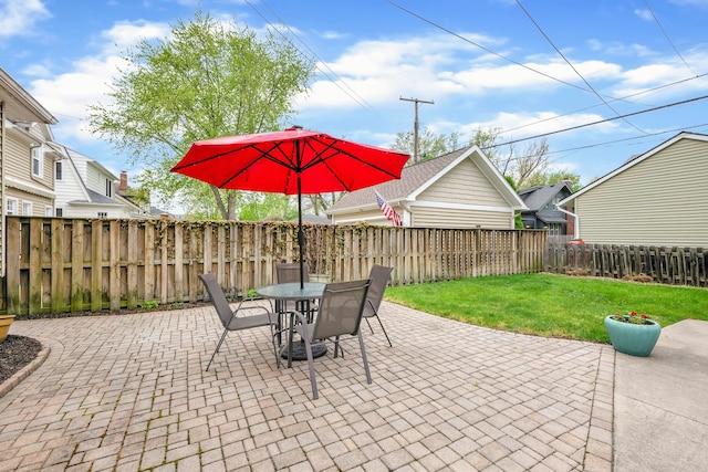 view of patio / terrace featuring outdoor dining space and a fenced backyard