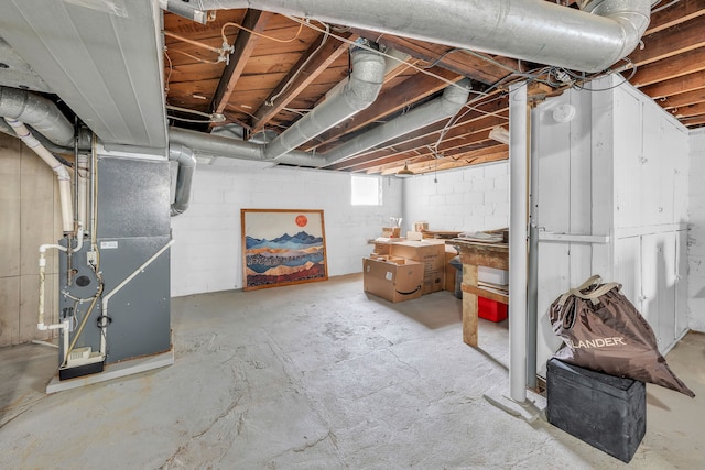 basement featuring heating unit