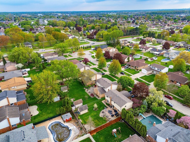 birds eye view of property with a residential view