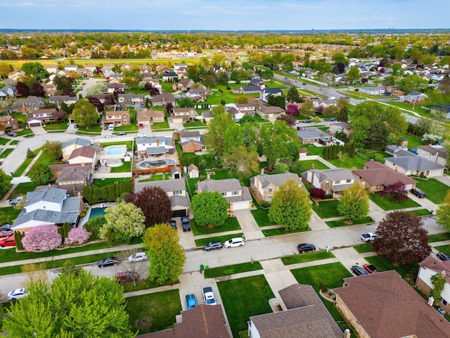 birds eye view of property with a residential view