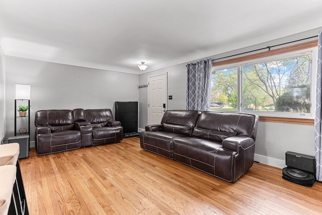 living area with baseboards and light wood-style floors