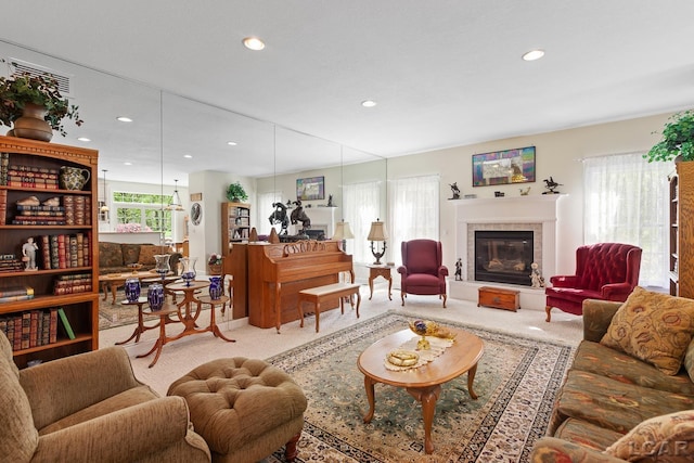 5225 Bent Oak Hwy, Adrian, MI 49221 - living area with carpet floors, visible vents, and recessed lighting