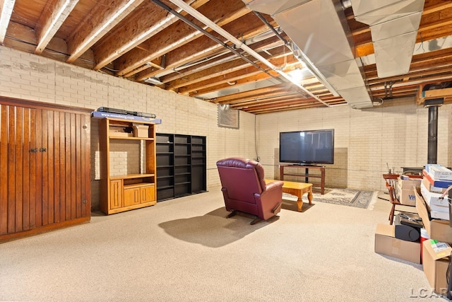 5225 Bent Oak Hwy, Adrian, MI 49221 - unfinished below grade area featuring brick wall and carpet floors