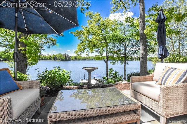 841 Hurley Dr, Howell, MI 48843 - view of patio / terrace featuring a water view and outdoor lounge area