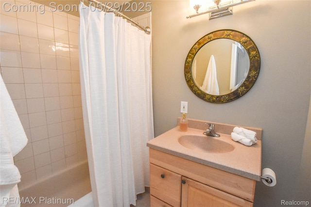 841 Hurley Dr, Howell, MI 48843 - bathroom with vanity and shower / tub combo with curtain