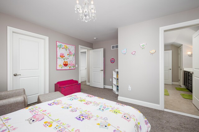 bedroom featuring light colored carpet, baseboards, and visible vents