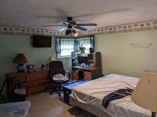 carpeted bedroom featuring a ceiling fan
