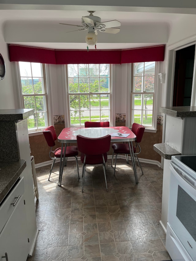 32230 5 Mile Rd, Livonia, MI 48154 - dining room with baseboards, a healthy amount of sunlight, and ceiling fan