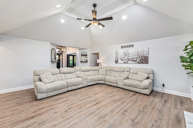 16511 Trailway Dr, Macomb, MI 48042 - living area with a chandelier, wood finished floors, baseboards, recessed lighting, and ceiling fan