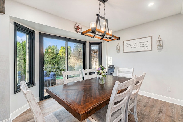 16511 Trailway Dr, Macomb, MI 48042 - dining room featuring baseboards, light wood finished floors, recessed lighting, and a chandelier