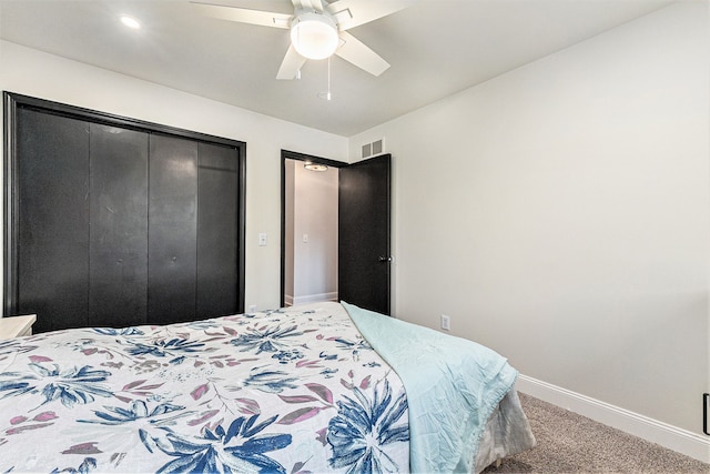 16511 Trailway Dr, Macomb, MI 48042 - carpeted bedroom with baseboards, a closet, and a ceiling fan
