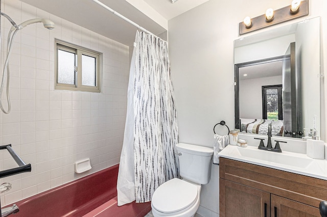 16511 Trailway Dr, Macomb, MI 48042 - full bathroom with toilet, vanity, and shower / tub combo with curtain