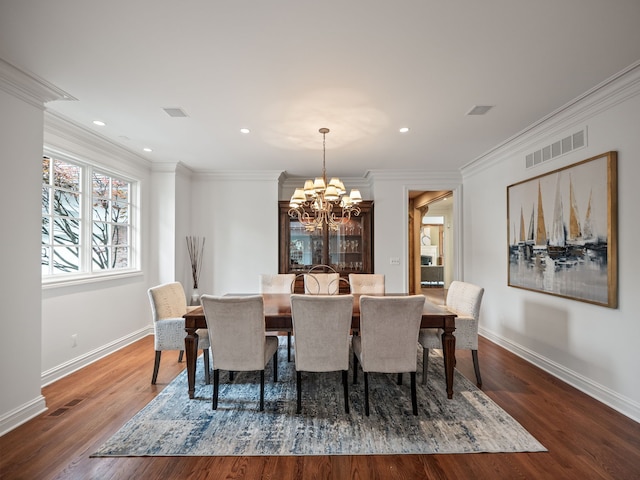 23755 Woodlynne Dr, Bingham Farms, MI 48025 - dining space with a chandelier, wood finished floors, baseboards, crown molding, and recessed lighting