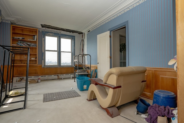 8162 E Jefferson Ave Unit 16A, Detroit, MI 48214 - living area featuring wallpapered walls and ornamental molding