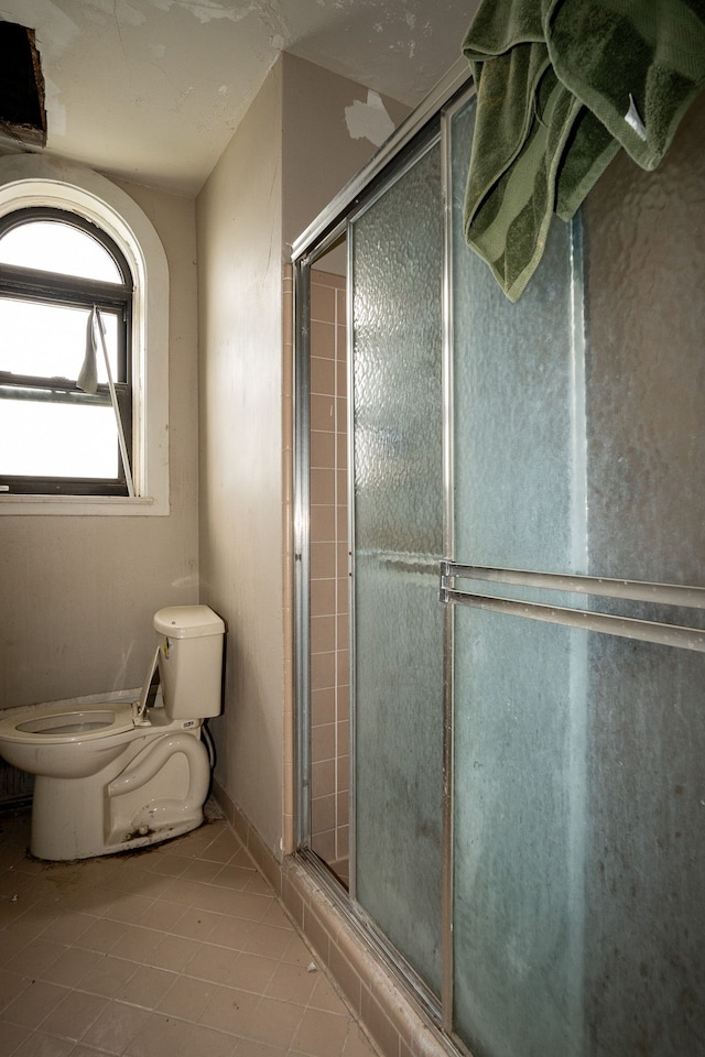 8162 E Jefferson Ave Unit 16A, Detroit, MI 48214 - bathroom featuring toilet, a stall shower, and tile patterned flooring