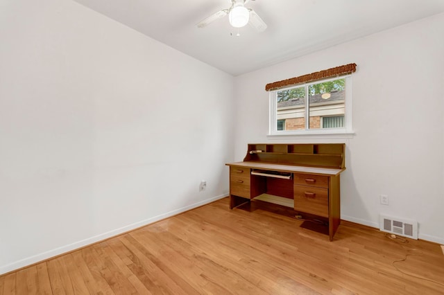 18377 Sunset St, Livonia, MI 48152 - unfurnished office featuring light wood finished floors, baseboards, and ceiling fan
