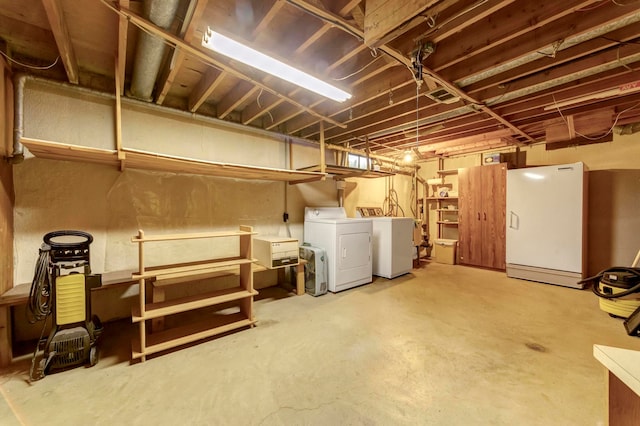18377 Sunset St, Livonia, MI 48152 - unfinished basement with washer and dryer and freestanding refrigerator
