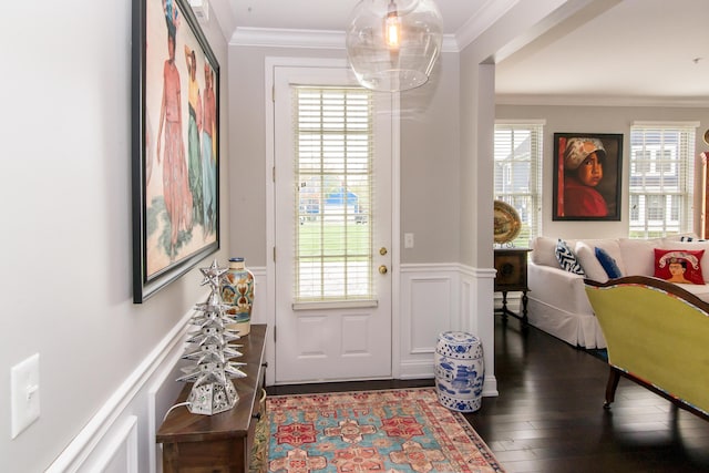 438 Filmore St, Canton, MI 48188 - foyer entrance with wainscoting, crown molding, a wealth of natural light, and a decorative wall