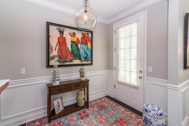 438 Filmore St, Canton, MI 48188 - entryway with a wainscoted wall, wood finished floors, a decorative wall, and ornamental molding
