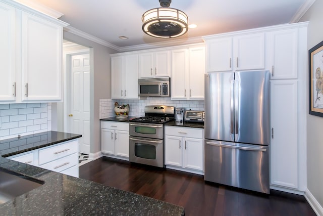 438 Filmore St, Canton, MI 48188 - kitchen featuring dark wood finished floors, appliances with stainless steel finishes, and white cabinetry