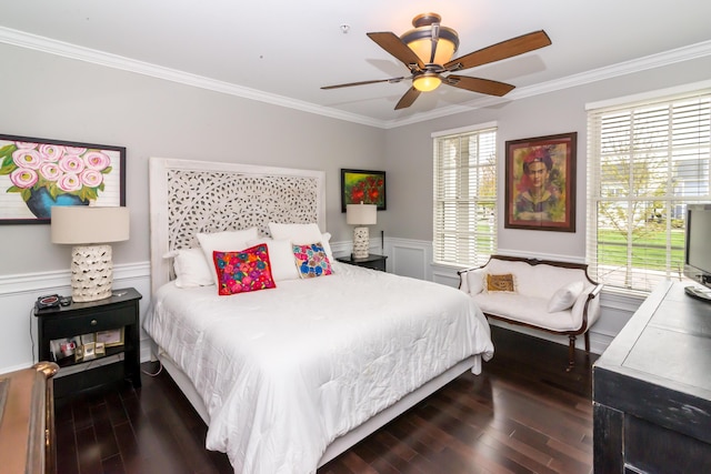438 Filmore St, Canton, MI 48188 - bedroom with a ceiling fan, dark wood-style flooring, wainscoting, and crown molding
