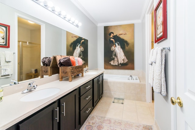 438 Filmore St, Canton, MI 48188 - full bathroom featuring a bath, tile patterned flooring, crown molding, and a sink