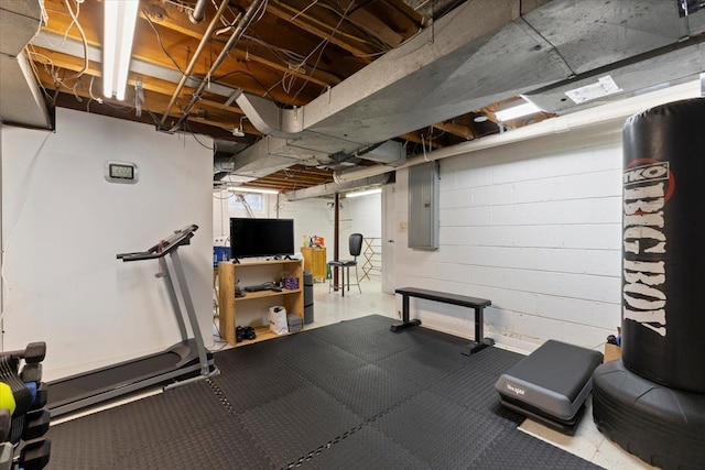 workout room featuring electric panel