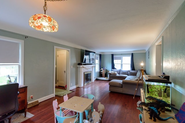2847 N Custer Rd, Monroe, MI 48162 - living room featuring a fireplace, wood finished floors, and baseboards