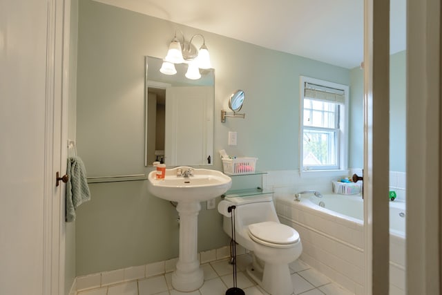2847 N Custer Rd, Monroe, MI 48162 - full bathroom with a bath, tile patterned floors, toilet, and a sink