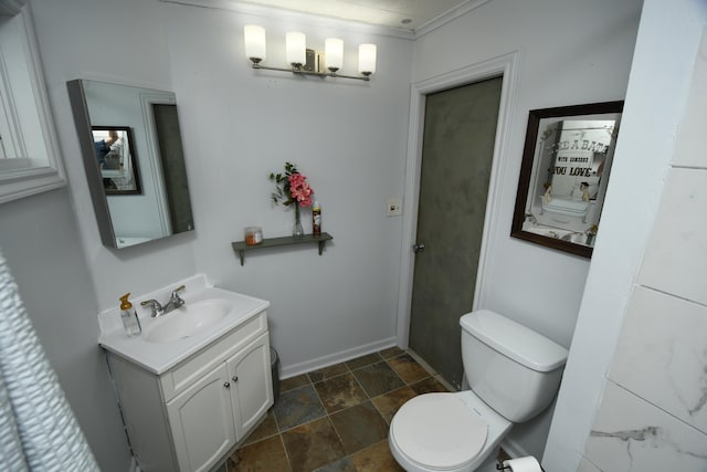 56193 Murray St, Mattawan, MI 49071 - bathroom with vanity, toilet, baseboards, and stone finish flooring