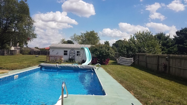 56193 Murray St, Mattawan, MI 49071 - view of swimming pool with a water slide and an outdoor structure