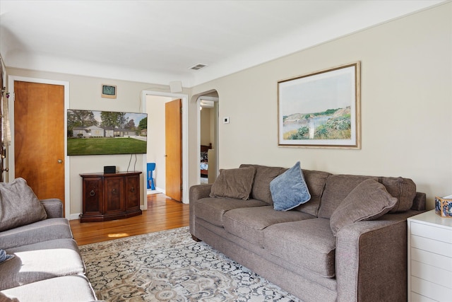 11389 Gold Arbor Rd, Plymouth, MI 48170 - living room featuring arched walkways and wood finished floors