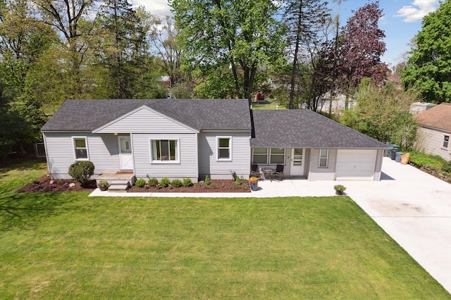 11389 Gold Arbor Rd, Plymouth, MI 48170 - ranch-style home with concrete driveway, roof with shingles, and a front lawn