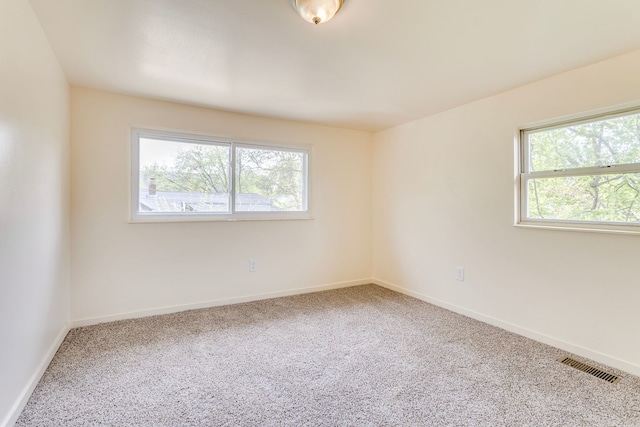 spare room featuring plenty of natural light, carpet, and baseboards