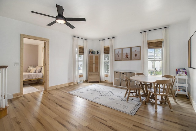 315 E Main St, Hart, MI 49420 - dining area featuring baseboards, ceiling fan, and light wood-type flooring
