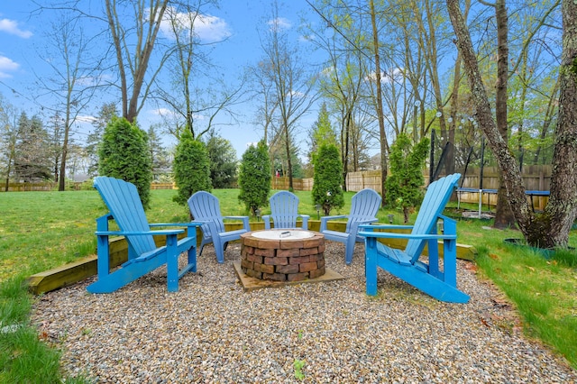 5849 Gavin Ln, Kalamazoo, MI 49009 - exterior space featuring an outdoor fire pit, fence, and a trampoline