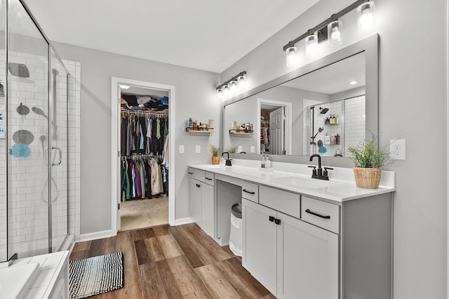 5849 Gavin Ln, Kalamazoo, MI 49009 - full bath with a sink, a walk in closet, a stall shower, and wood finished floors