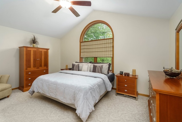4217 Phillips Rd, Metamora, MI 48455 - bedroom featuring light colored carpet, lofted ceiling, baseboards, and ceiling fan