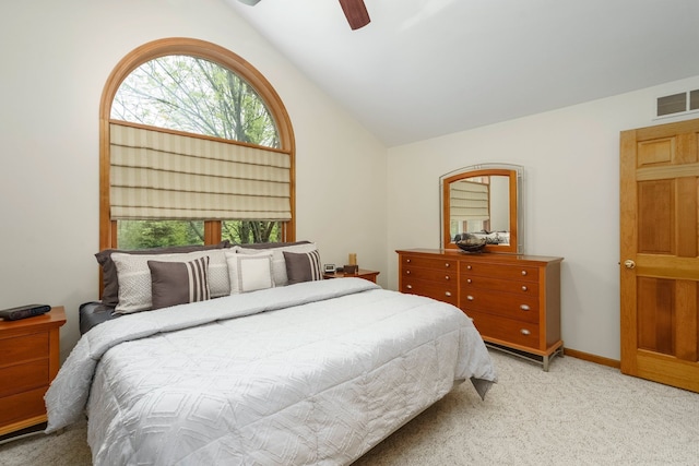 4217 Phillips Rd, Metamora, MI 48455 - bedroom with light carpet, multiple windows, lofted ceiling, and ceiling fan
