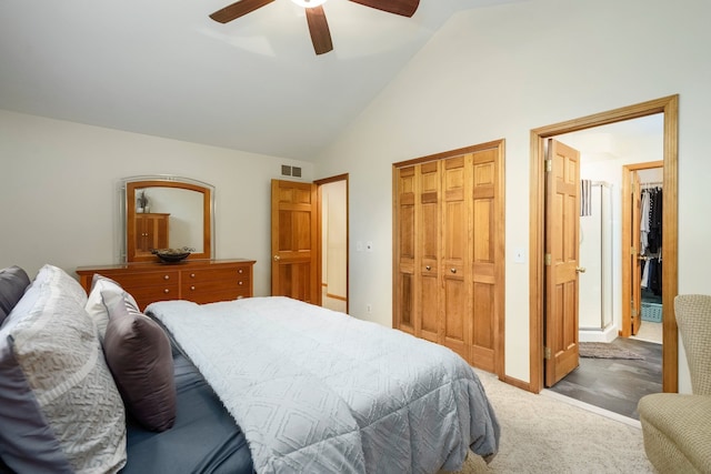 4217 Phillips Rd, Metamora, MI 48455 - carpeted bedroom with a closet, a ceiling fan, and high vaulted ceiling