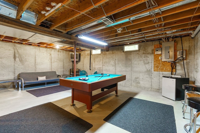 4217 Phillips Rd, Metamora, MI 48455 - game room with electric panel, finished concrete flooring, and billiards table