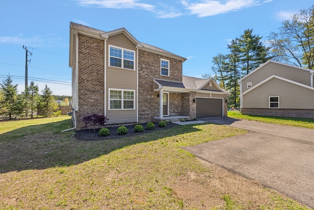 4125 Newton Rd, Commerce Twp, MI 48390 - view of front facade featuring asphalt driveway, an attached garage, brick siding, and a front yard