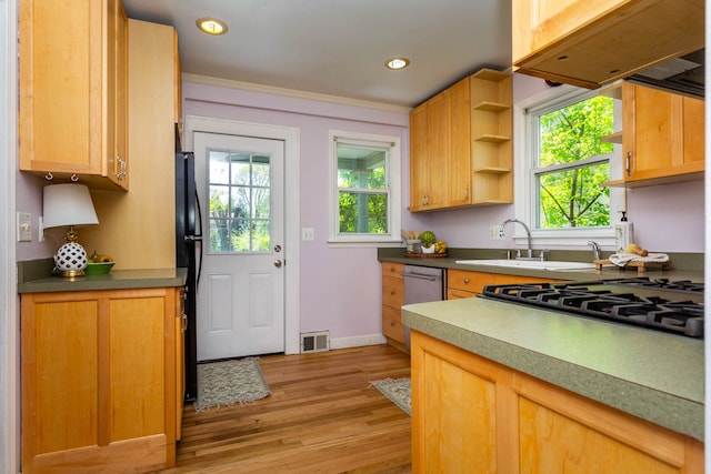 320 E Farnum Ave, Royal Oak, MI 48067 - kitchen featuring open shelves, cooktop, a sink, light wood-style floors, and baseboards