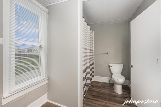 1108/1110 Muskegon Ave NW, Grand Rapids, MI 49504 - bathroom with toilet, baseboards, a shower with shower curtain, and wood finished floors