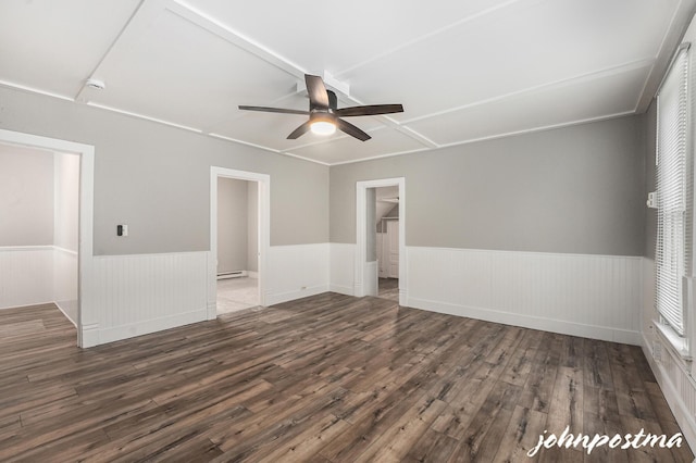 1108/1110 Muskegon Ave NW, Grand Rapids, MI 49504 - spare room featuring a ceiling fan, wood finished floors, wainscoting, and a baseboard heating unit