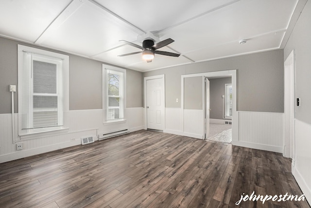 1108/1110 Muskegon Ave NW, Grand Rapids, MI 49504 - unfurnished bedroom with wainscoting, wood finished floors, visible vents, and a baseboard heating unit