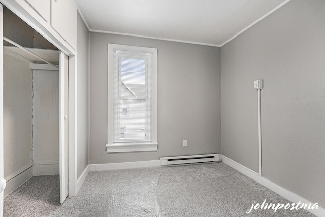 1108/1110 Muskegon Ave NW, Grand Rapids, MI 49504 - unfurnished bedroom with ornamental molding, baseboards, a baseboard heating unit, and carpet floors