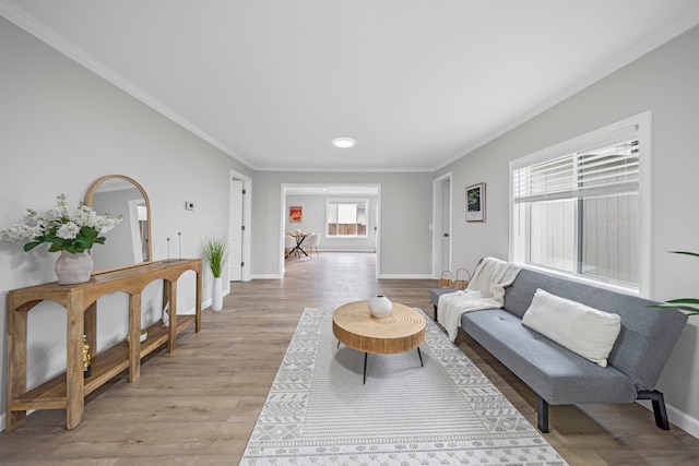 91 S Josephine Ave, Waterford, MI 48328 - living room featuring crown molding, light wood finished floors, baseboards, and recessed lighting