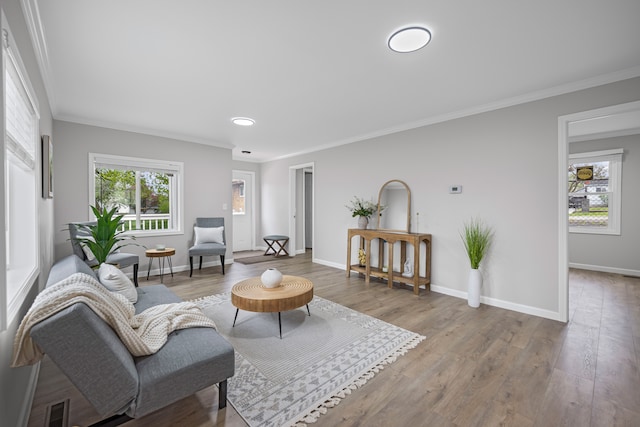 91 S Josephine Ave, Waterford, MI 48328 - living area with ornamental molding, baseboards, wood finished floors, and recessed lighting